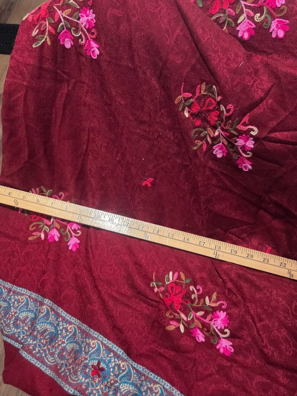 Embroidered Deep Burgundy Long Shawl